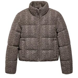Zara cableknit puffer in a light brown heather